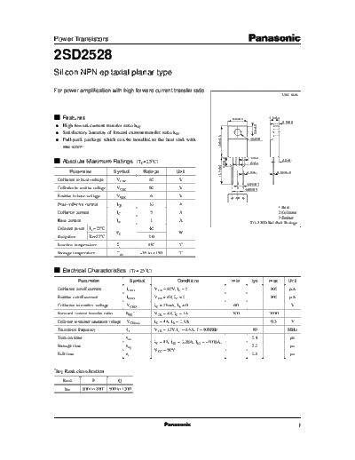 Panasonic 2sd2528  . Electronic Components Datasheets Active components Transistors Panasonic 2sd2528.pdf