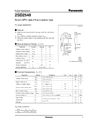 Panasonic 2sd2549  . Electronic Components Datasheets Active components Transistors Panasonic 2sd2549.pdf