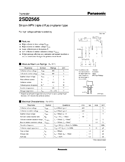 Panasonic 2sd2565  . Electronic Components Datasheets Active components Transistors Panasonic 2sd2565.pdf