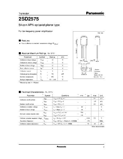 Panasonic 2sd2575  . Electronic Components Datasheets Active components Transistors Panasonic 2sd2575.pdf