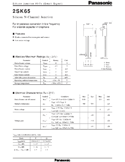 Panasonic 2sk65  . Electronic Components Datasheets Active components Transistors Panasonic 2sk65.pdf