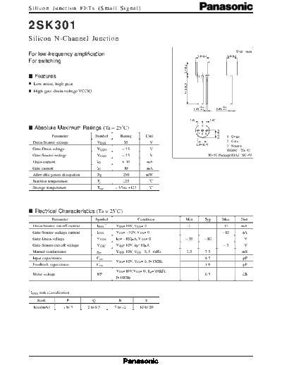 Panasonic 2sk301  . Electronic Components Datasheets Active components Transistors Panasonic 2sk301.pdf