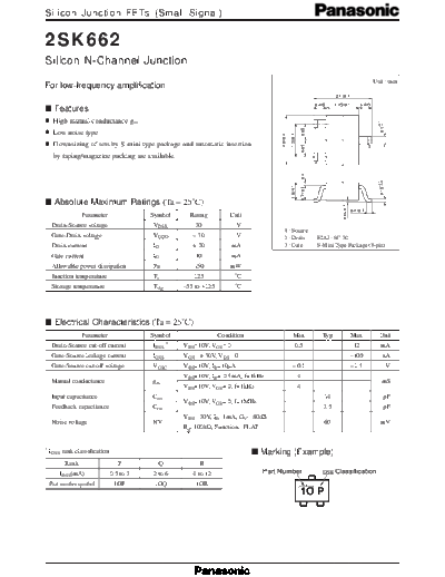 Panasonic 2sk662  . Electronic Components Datasheets Active components Transistors Panasonic 2sk662.pdf