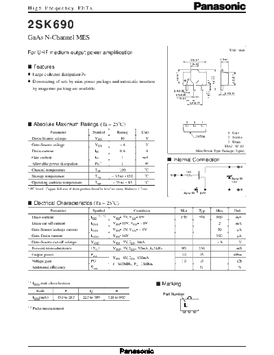 Panasonic 2sk690  . Electronic Components Datasheets Active components Transistors Panasonic 2sk690.pdf