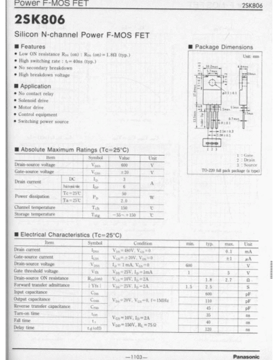 Panasonic 2sk806  . Electronic Components Datasheets Active components Transistors Panasonic 2sk806.pdf