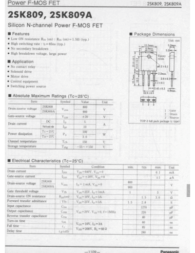 Panasonic 2sk809  . Electronic Components Datasheets Active components Transistors Panasonic 2sk809.pdf