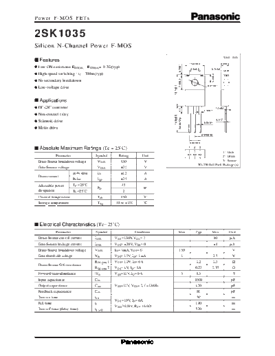 Panasonic 2sk1035  . Electronic Components Datasheets Active components Transistors Panasonic 2sk1035.pdf