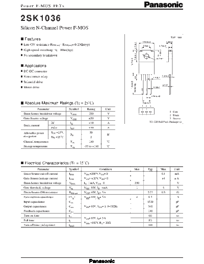 Panasonic 2sk1036  . Electronic Components Datasheets Active components Transistors Panasonic 2sk1036.pdf