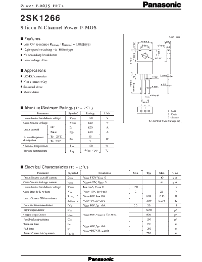 Panasonic 2sk1266  . Electronic Components Datasheets Active components Transistors Panasonic 2sk1266.pdf