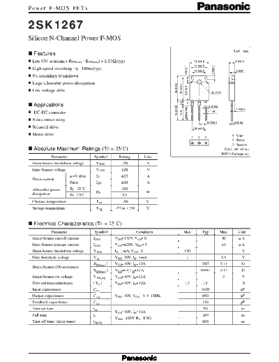 Panasonic 2sk1267  . Electronic Components Datasheets Active components Transistors Panasonic 2sk1267.pdf