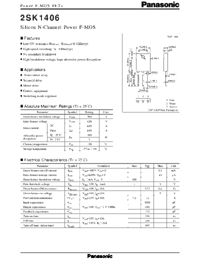 Panasonic 2sk1406  . Electronic Components Datasheets Active components Transistors Panasonic 2sk1406.pdf