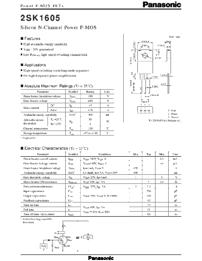 Panasonic 2sk1605  . Electronic Components Datasheets Active components Transistors Panasonic 2sk1605.pdf