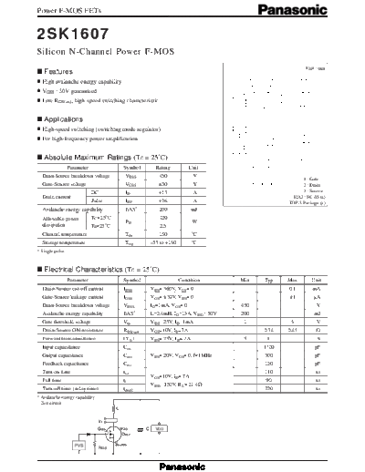 Panasonic 2sk1607  . Electronic Components Datasheets Active components Transistors Panasonic 2sk1607.pdf