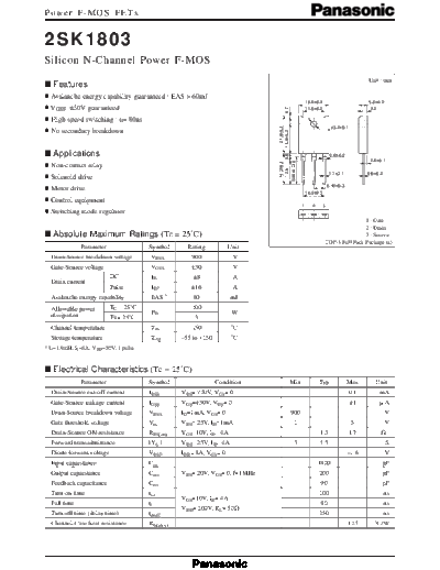 Panasonic 2sk1803  . Electronic Components Datasheets Active components Transistors Panasonic 2sk1803.pdf
