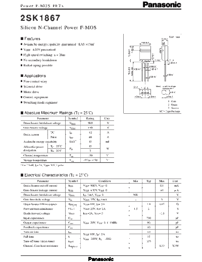 Panasonic 2sk1867  . Electronic Components Datasheets Active components Transistors Panasonic 2sk1867.pdf
