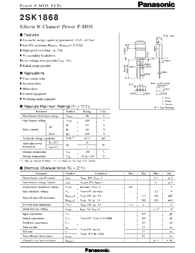 Panasonic 2sk1868  . Electronic Components Datasheets Active components Transistors Panasonic 2sk1868.pdf