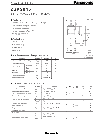 Panasonic 2sk2015  . Electronic Components Datasheets Active components Transistors Panasonic 2sk2015.pdf