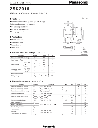 Panasonic 2sk2016  . Electronic Components Datasheets Active components Transistors Panasonic 2sk2016.pdf