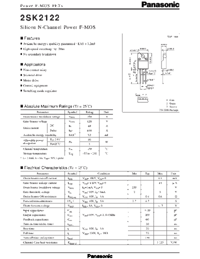 Panasonic 2sk2122  . Electronic Components Datasheets Active components Transistors Panasonic 2sk2122.pdf