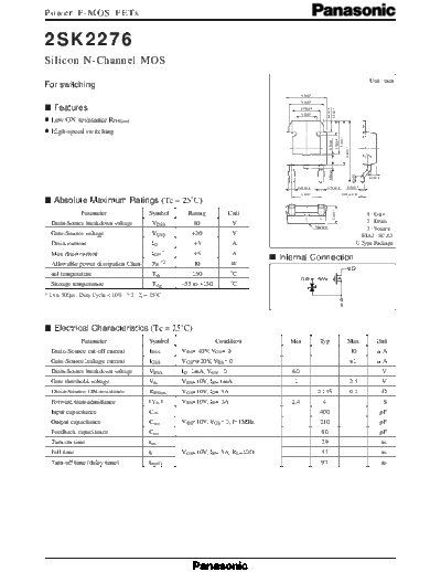 Panasonic 2sk2276  . Electronic Components Datasheets Active components Transistors Panasonic 2sk2276.pdf