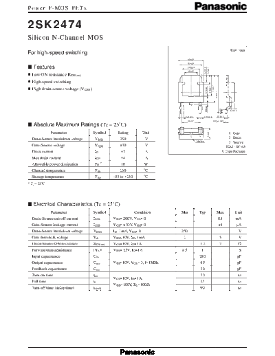 Panasonic 2sk2474  . Electronic Components Datasheets Active components Transistors Panasonic 2sk2474.pdf