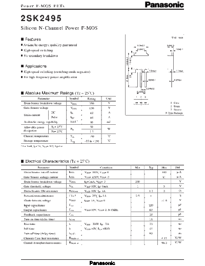 Panasonic 2sk2495  . Electronic Components Datasheets Active components Transistors Panasonic 2sk2495.pdf