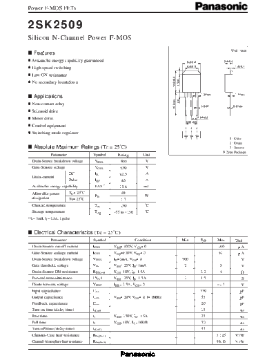 Panasonic 2sk2509  . Electronic Components Datasheets Active components Transistors Panasonic 2sk2509.pdf