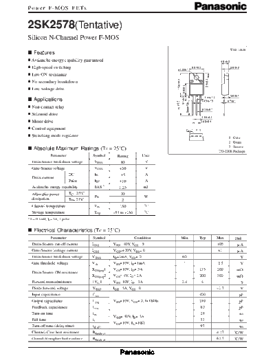Panasonic 2sk2578  . Electronic Components Datasheets Active components Transistors Panasonic 2sk2578.pdf