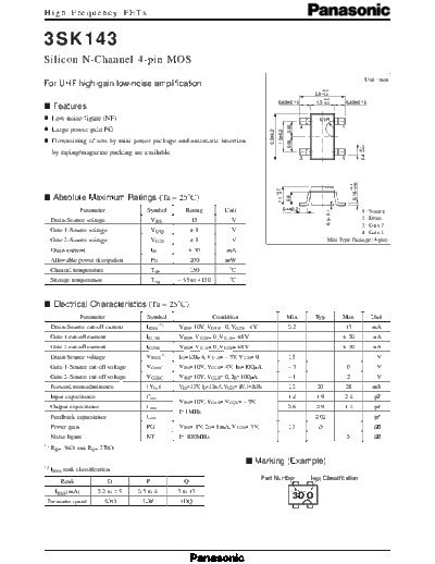 Panasonic 3sk143  . Electronic Components Datasheets Active components Transistors Panasonic 3sk143.pdf