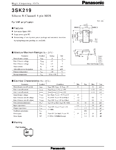 Panasonic 3sk219  . Electronic Components Datasheets Active components Transistors Panasonic 3sk219.pdf