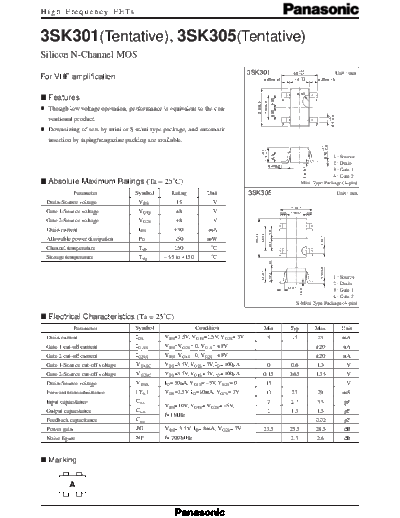 Panasonic 3sk301  . Electronic Components Datasheets Active components Transistors Panasonic 3sk301.pdf