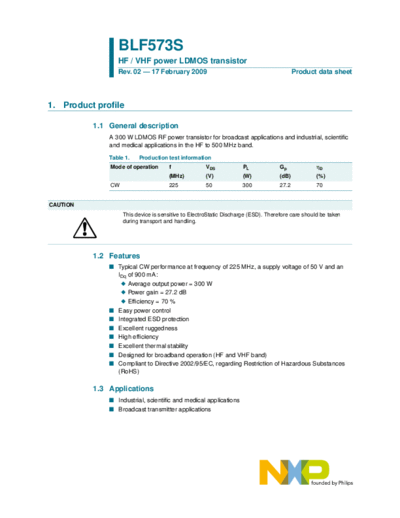 Philips blf573s  . Electronic Components Datasheets Active components Transistors Philips blf573s.pdf