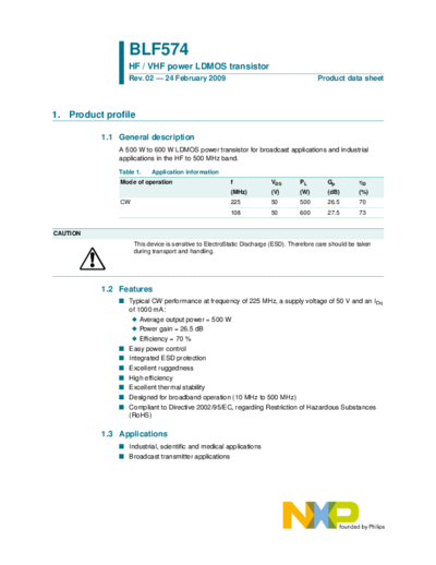 Philips blf574  . Electronic Components Datasheets Active components Transistors Philips blf574.pdf