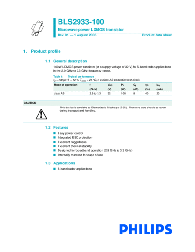 Philips bls2933-100  . Electronic Components Datasheets Active components Transistors Philips bls2933-100.pdf