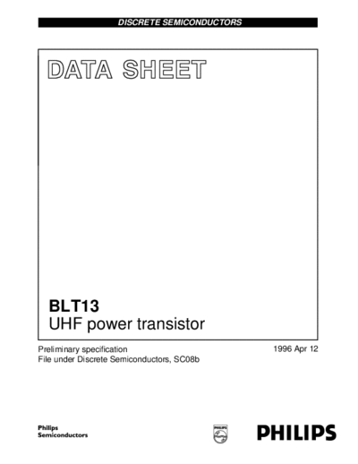 Philips blt13  . Electronic Components Datasheets Active components Transistors Philips blt13.pdf