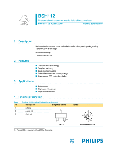 . Electronic Components Datasheets bsh112-01  . Electronic Components Datasheets Active components Transistors Philips bsh112-01.pdf