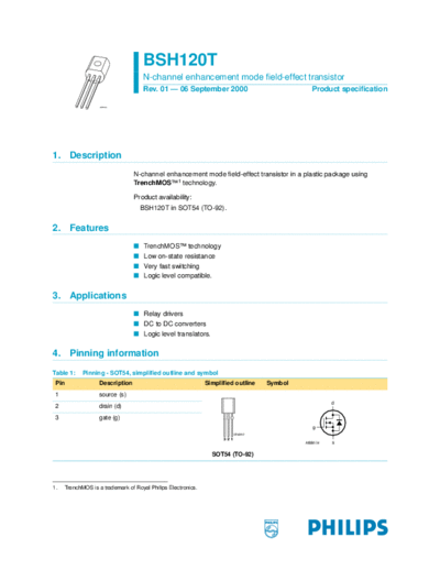 Philips bsh120t-01  . Electronic Components Datasheets Active components Transistors Philips bsh120t-01.pdf