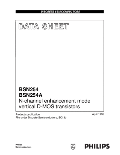Philips bsn254  . Electronic Components Datasheets Active components Transistors Philips bsn254.pdf