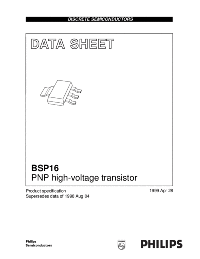 Philips bsp16  . Electronic Components Datasheets Active components Transistors Philips bsp16.pdf