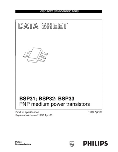 Philips bsp31 bsp32 bsp33 3  . Electronic Components Datasheets Active components Transistors Philips bsp31_bsp32_bsp33_3.pdf