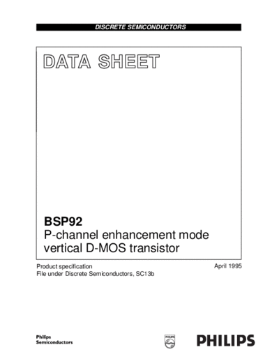 Philips bsp92  . Electronic Components Datasheets Active components Transistors Philips bsp92.pdf
