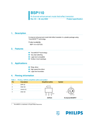 Philips bsp110  . Electronic Components Datasheets Active components Transistors Philips bsp110.pdf