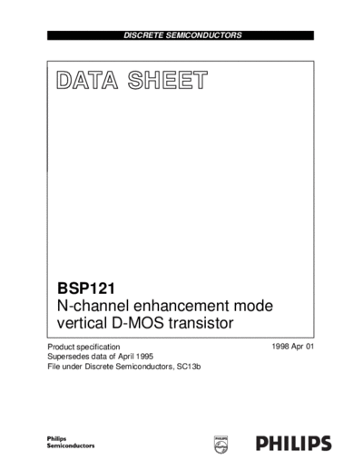 Philips bsp121  . Electronic Components Datasheets Active components Transistors Philips bsp121.pdf