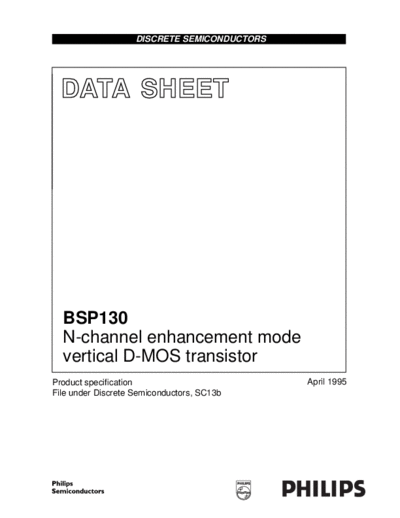 Philips bsp130 cnv 2  . Electronic Components Datasheets Active components Transistors Philips bsp130_cnv_2.pdf