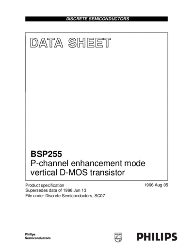 Philips bsp255  . Electronic Components Datasheets Active components Transistors Philips bsp255.pdf