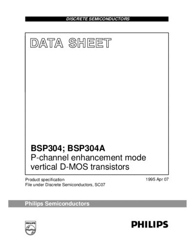 . Electronic Components Datasheets bsp304  . Electronic Components Datasheets Active components Transistors Philips bsp304.pdf