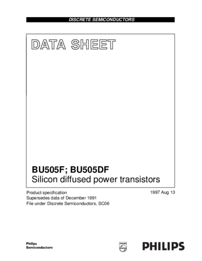 Philips bu505f  . Electronic Components Datasheets Active components Transistors Philips bu505f.pdf