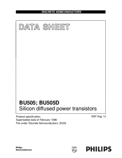 Philips bu505 1  . Electronic Components Datasheets Active components Transistors Philips bu505_1.pdf