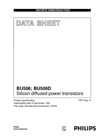 Philips bu506  . Electronic Components Datasheets Active components Transistors Philips bu506.pdf