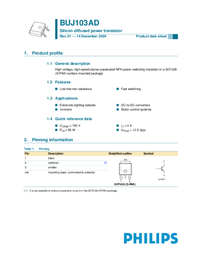 Philips buj103ad  . Electronic Components Datasheets Active components Transistors Philips buj103ad.pdf